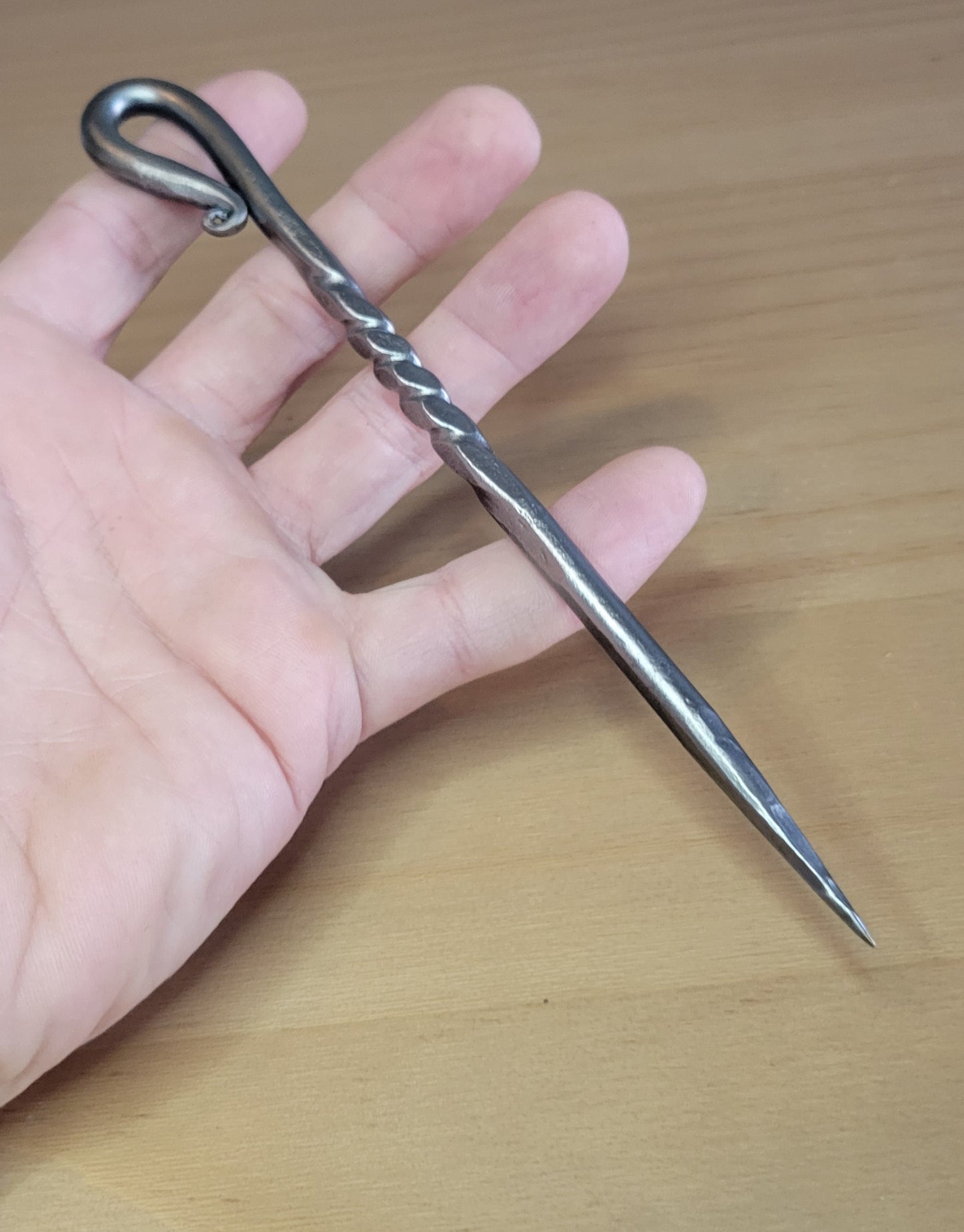 leather scribe, Merlin stick, forged hair pin