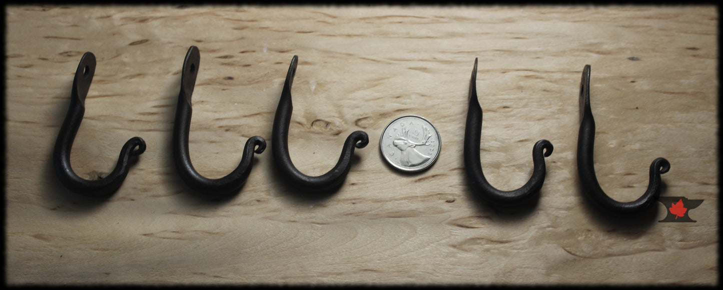 Hand forge J hook, wall hook, blacksmith made, small hook